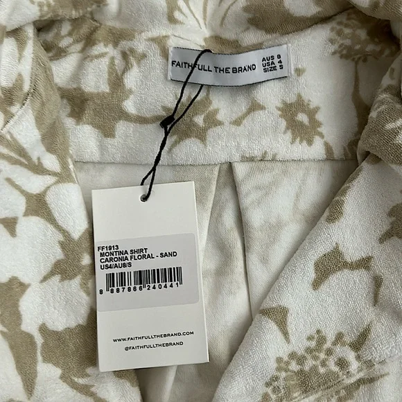 Faithfull The Brand NWT Montina Caronia Floral Sand Short Sleeve Shirt **Sz 4** - Picture 8 of 9